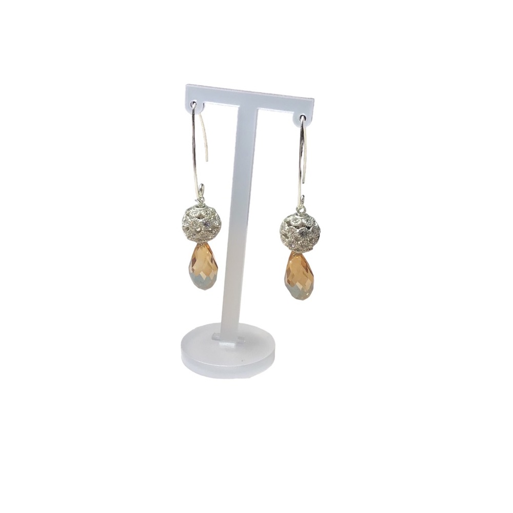 Champagne Crystal Teardrop Sterling Silver Dangle Earring